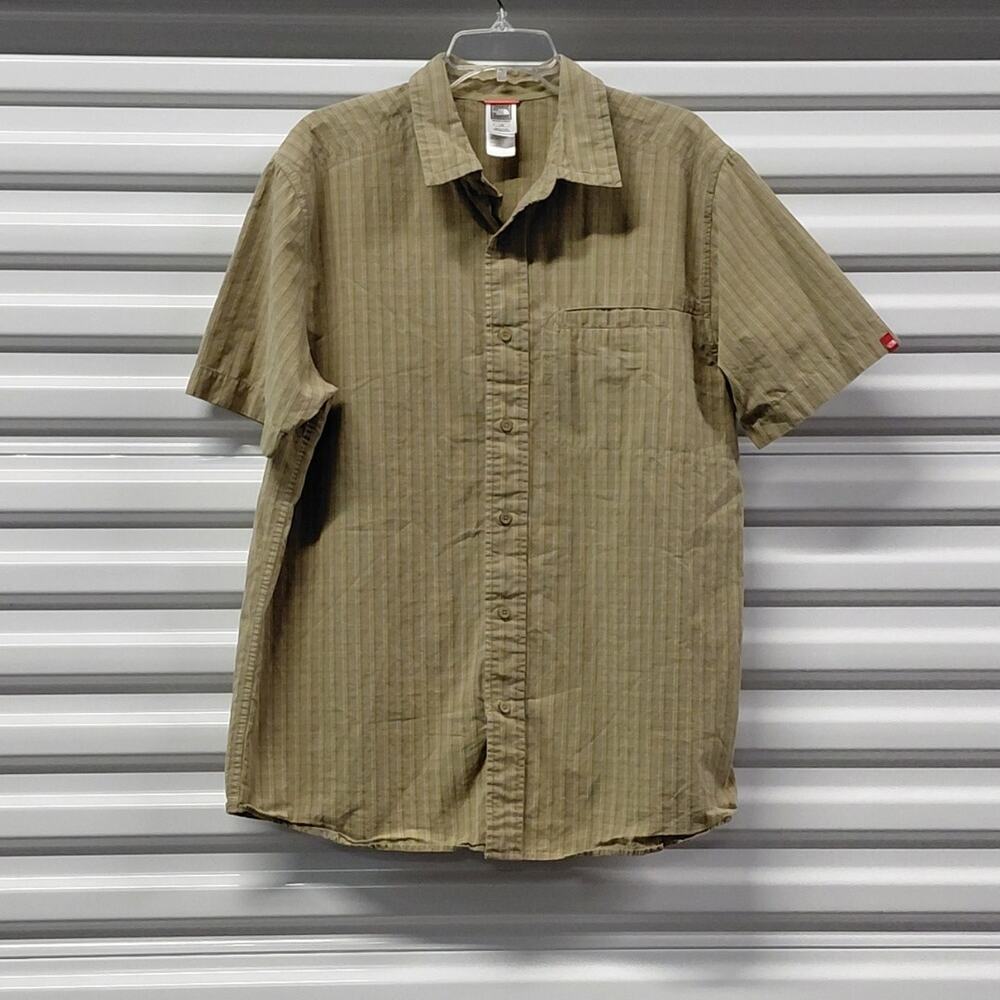 The North Face Mens Shirt Size Large Tan Short Sleeve Button Front Cotton Plaid